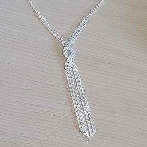 Rhinestone Crystal Tassel  Necklace